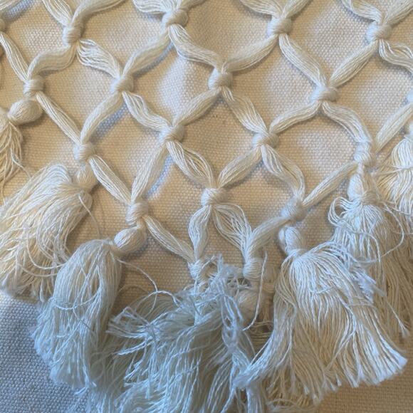 1pc Crochet Tassel Cushion Cover Cream Colored Without Filler - Picture 4 of 5